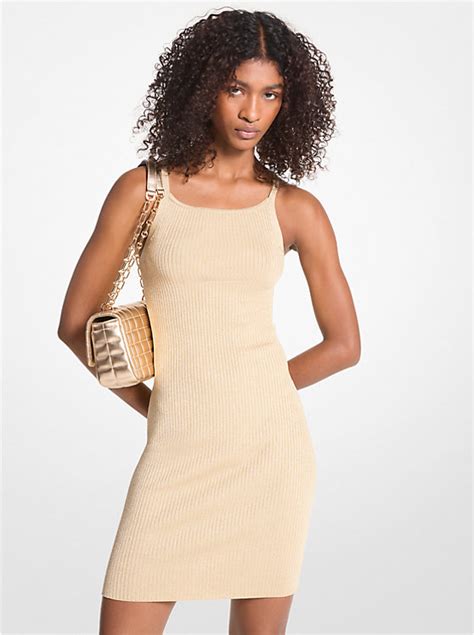 Ribbed Metallic Stretch Knit Tank Dress 